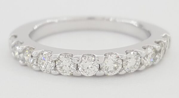 Half Circle Round Diamond Shared Prong Wedding Band 0.7 ct 14k White Gold 2.8 mm