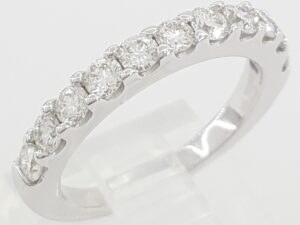 Half Circle Round Diamond Shared Prong Wedding Band 0.7 ct 14k White Gold 2.8 mm