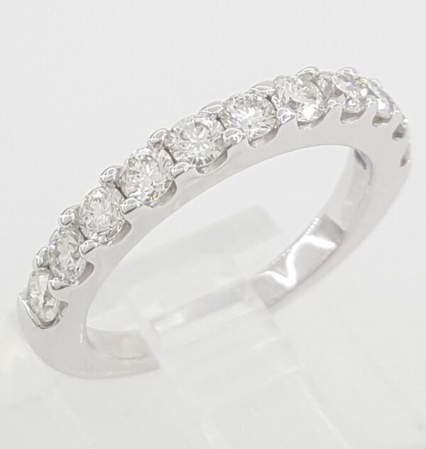 Half Circle Round Diamond Shared Prong Wedding Band 0.7 ct 14k White Gold 2.8 mm