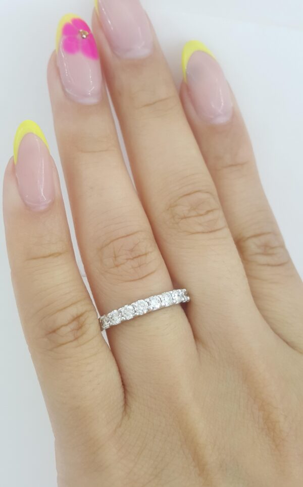 Half Circle Round Diamond Shared Prong Wedding Band 0.7 ct 14k White Gold 2.8 mm
