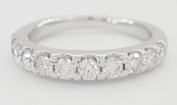 Half Circle Round Diamond Shared Prong Wedding Band 0.6 ct 14k White Gold 3.2 mm