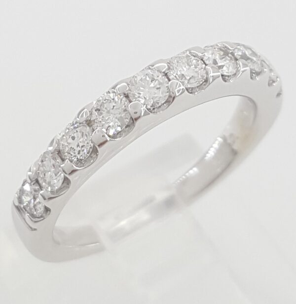 Half Circle Round Diamond Shared Prong Wedding Band 0.6 ct 14k White Gold 3.2 mm