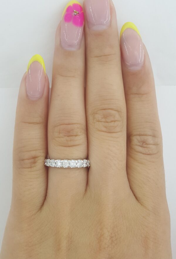 Half Circle Round Diamond Shared Prong Wedding Band 0.6 ct 14k White Gold 3.2 mm