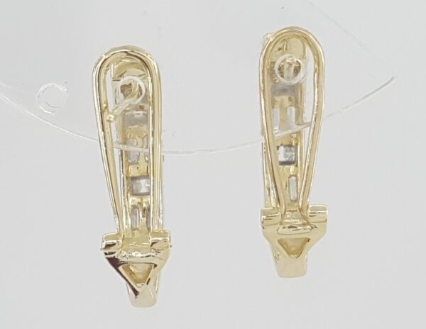 Round Baguette Diamond J Hoop Earrings 1 ct 14K Yellow Gold Omega Backs