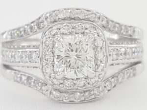 Helzberg Elongated Cushion Halo Diamond Engagement Ring 14k W Gold 2.1 ct Rt $9K