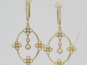 Vintage Diamond Drop Dangle Earrings 0.86 ct 18K Yellow Gold 6 Grams