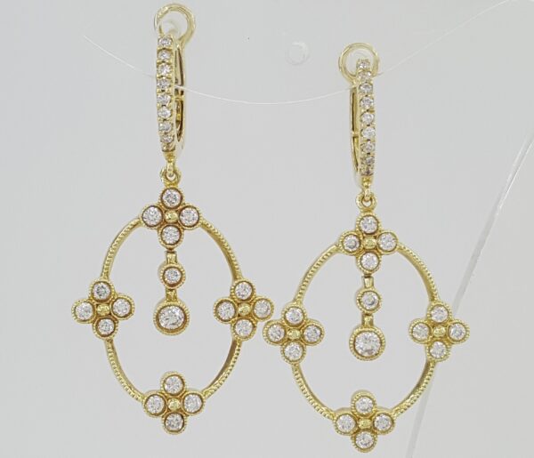 Vintage Diamond Drop Dangle Earrings 0.86 ct 18K Yellow Gold 6 Grams