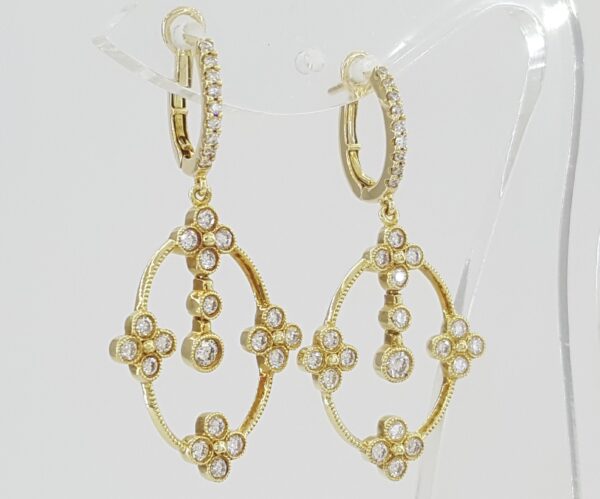 Vintage Diamond Drop Dangle Earrings 0.86 ct 18K Yellow Gold 6 Grams