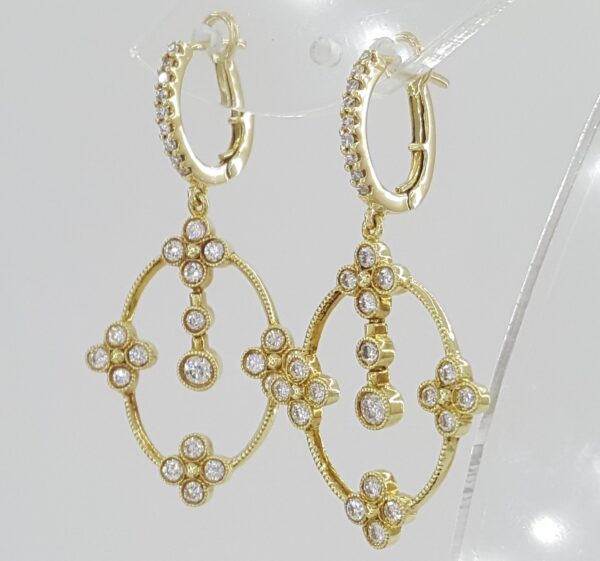 Vintage Diamond Drop Dangle Earrings 0.86 ct 18K Yellow Gold 6 Grams