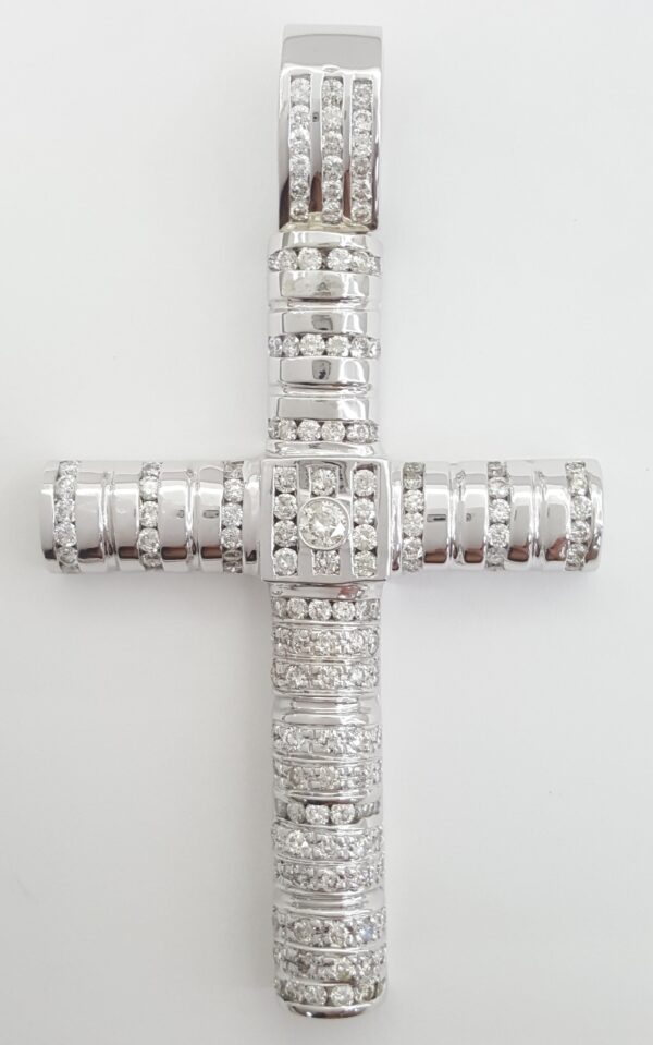 Round Diamond Cross Pendant 14k White Gold 3 ct 2.82" 29.6 Grams Rtl $8,500