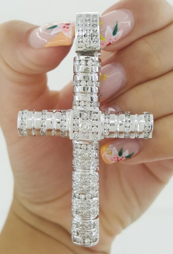 Round Diamond Cross Pendant 14k White Gold 3 ct 2.82" 29.6 Grams Rtl $8,500