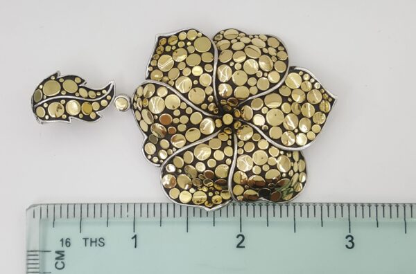 John Hardy Ayu Frangipani Flower Pendant Silver & 18K Yellow Gold 2.83"