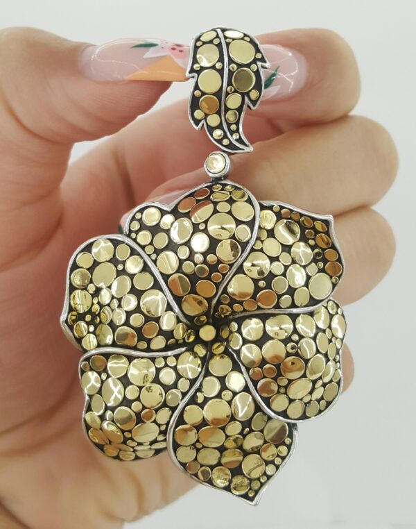 John Hardy Ayu Frangipani Flower Pendant Silver & 18K Yellow Gold 2.83"