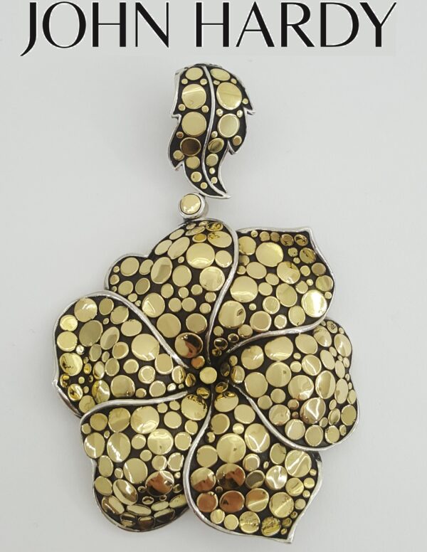 John Hardy Ayu Frangipani Flower Pendant Silver & 18K Yellow Gold 2.83"