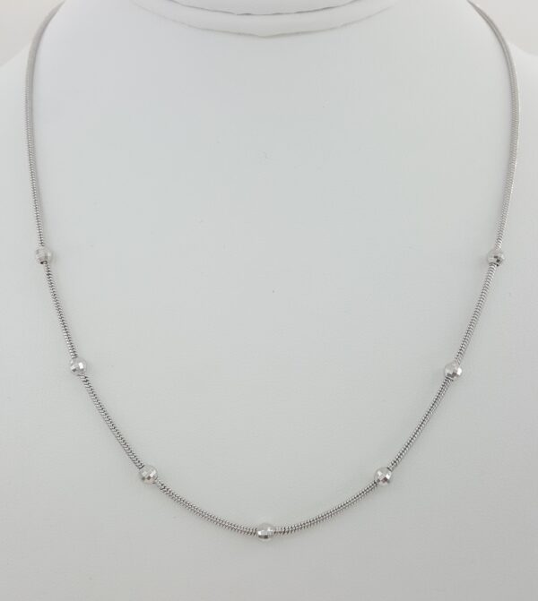 14K White Gold Round Snake Bead Necklace 18" 5.2 Grams 4 mm Beads Italy