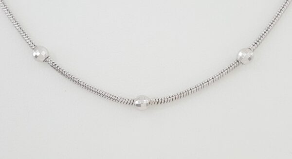 14K White Gold Round Snake Bead Necklace 18" 5.2 Grams 4 mm Beads Italy