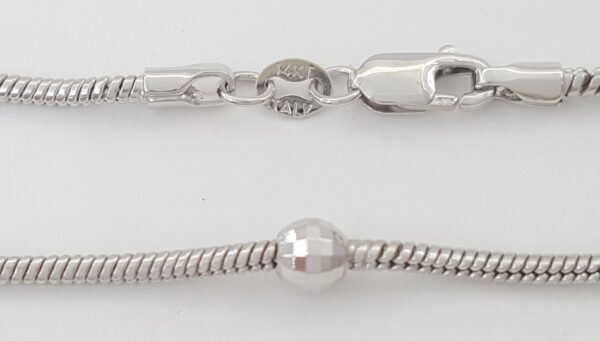 14K White Gold Round Snake Bead Necklace 18" 5.2 Grams 4 mm Beads Italy