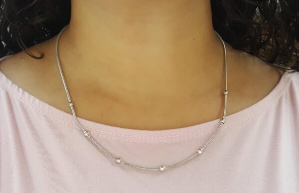 14K White Gold Round Snake Bead Necklace 18" 5.2 Grams 4 mm Beads Italy