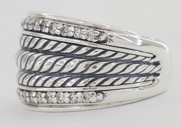 David Yurman 925 Sterling Silver 0.34 ct Diamond Sculpted Cable Band Ring 13.2mm