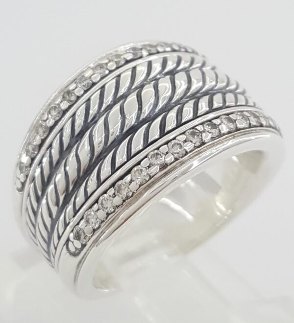 David Yurman 925 Sterling Silver 0.34 ct Diamond Sculpted Cable Band Ring 13.2mm