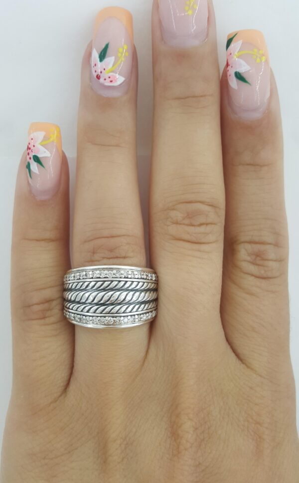 David Yurman 925 Sterling Silver 0.34 ct Diamond Sculpted Cable Band Ring 13.2mm