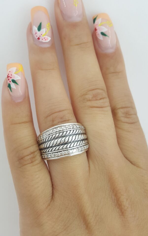David Yurman 925 Sterling Silver 0.34 ct Diamond Sculpted Cable Band Ring 13.2mm