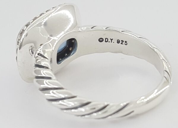 David Yurman Albion Cushion Blue Topaz & Round Diamond 0.19 ct Halo Silver Ring
