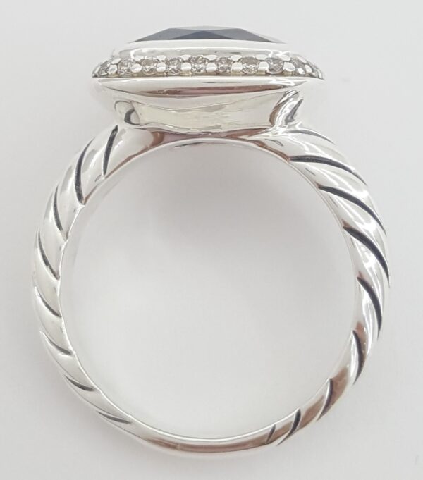 David Yurman Albion Cushion Blue Topaz & Round Diamond 0.19 ct Halo Silver Ring