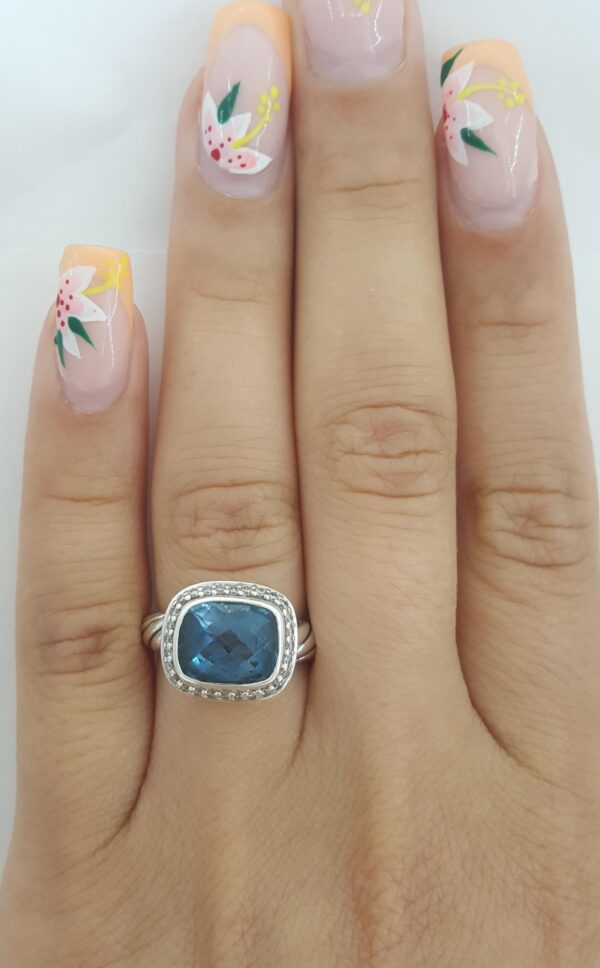 David Yurman Albion Cushion Blue Topaz & Round Diamond 0.19 ct Halo Silver Ring