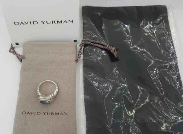 David Yurman Albion Cushion Blue Topaz & Round Diamond 0.19 ct Halo Silver Ring