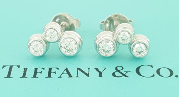 Tiffany & Co Bubble Bezel Set Round Diamond Stud Earrings 0.6 ct Platinum