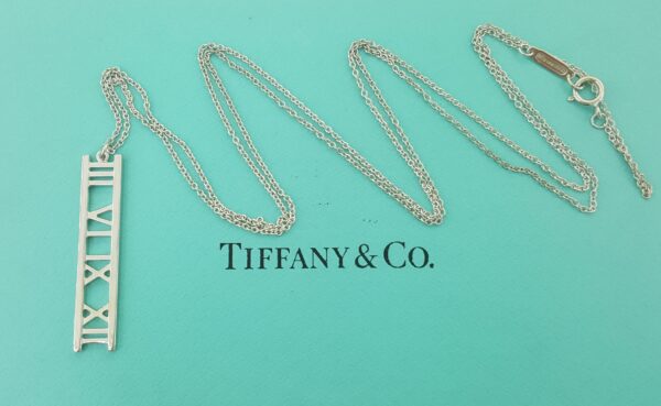 Tiffany & Co Atlas Bar Pendant Necklace 18k White Gold 24"