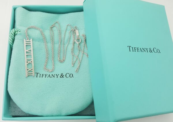 Tiffany & Co Atlas Bar Pendant Necklace 18k White Gold 24"