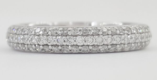 Round Diamond 3-Row Pave Wedding Band Ring 1.36 ct 14K White Gold 3.8 mm Wide
