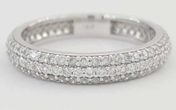 Round Diamond 3-Row Pave Wedding Band Ring 1.36 ct 14K White Gold 3.8 mm Wide