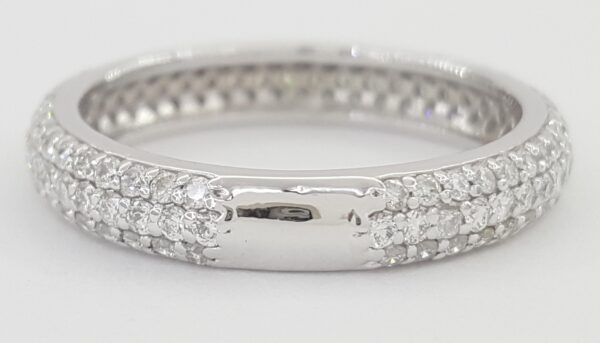 Round Diamond 3-Row Pave Wedding Band Ring 1.36 ct 14K White Gold 3.8 mm Wide