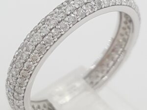 Round Diamond 3-Row Pave Wedding Band Ring 1.36 ct 14K White Gold 3.8 mm Wide