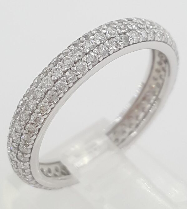 Round Diamond 3-Row Pave Wedding Band Ring 1.36 ct 14K White Gold 3.8 mm Wide