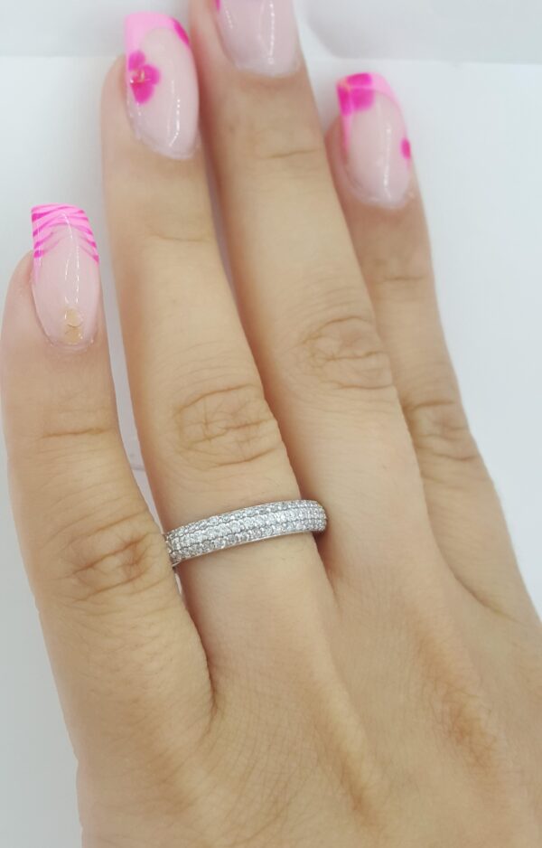 Round Diamond 3-Row Pave Wedding Band Ring 1.36 ct 14K White Gold 3.8 mm Wide