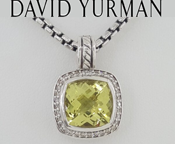 David Yurman Albion Lemon Citrine Diamond Silver & 14k Gold Necklace 16mm
