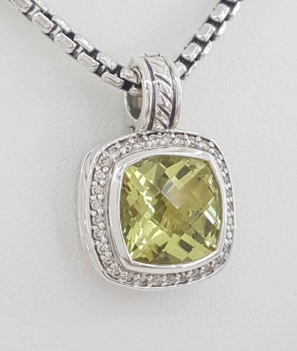 David Yurman Albion Lemon Citrine Diamond Silver & 14k Gold Necklace 16mm