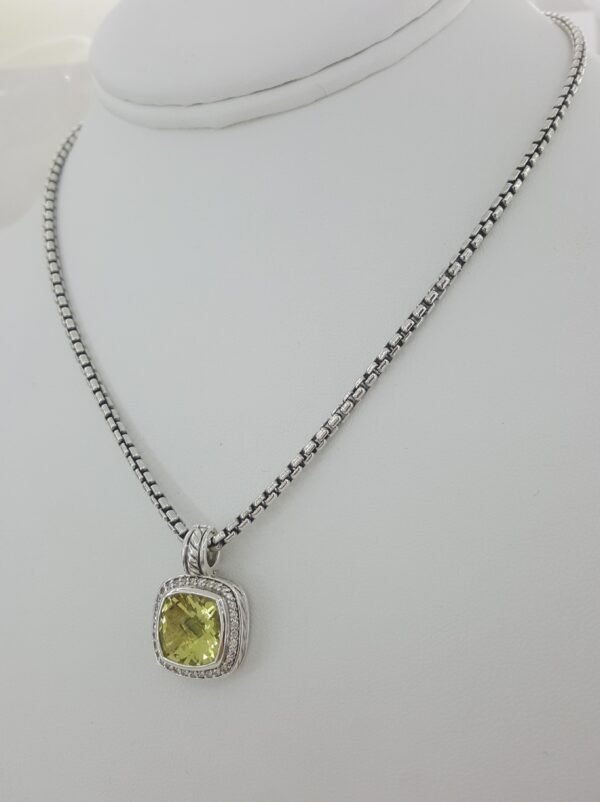 David Yurman Albion Lemon Citrine Diamond Silver & 14k Gold Necklace 16mm