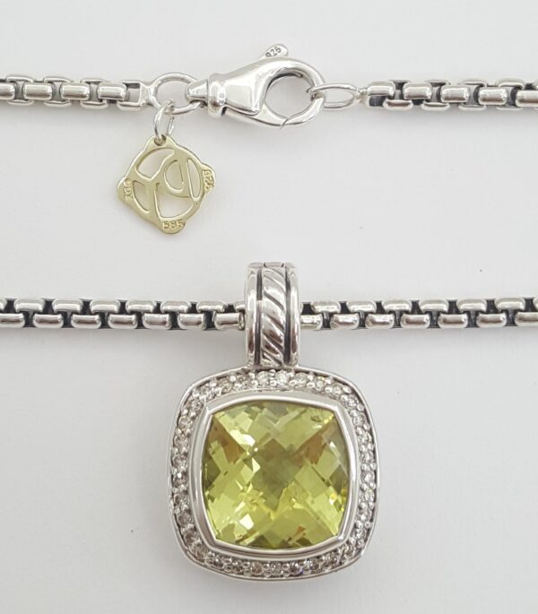 David Yurman Albion Lemon Citrine Diamond Silver & 14k Gold Necklace 16mm