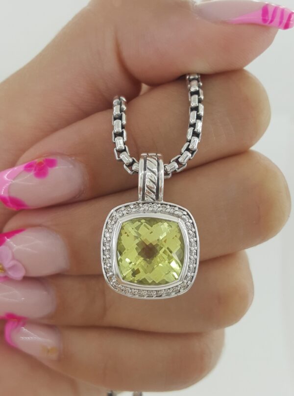 David Yurman Albion Lemon Citrine Diamond Silver & 14k Gold Necklace 16mm
