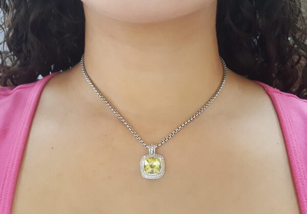 David Yurman Albion Lemon Citrine Diamond Silver & 14k Gold Necklace 16mm