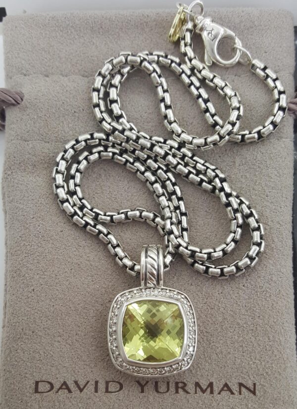 David Yurman Albion Lemon Citrine Diamond Silver & 14k Gold Necklace 16mm