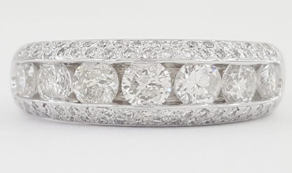 Channel Set & Pave Round Diamond Wedding Band 14k White Gold 1.42 ct 6.2 mm
