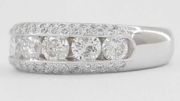 Channel Set & Pave Round Diamond Wedding Band 14k White Gold 1.42 ct 6.2 mm