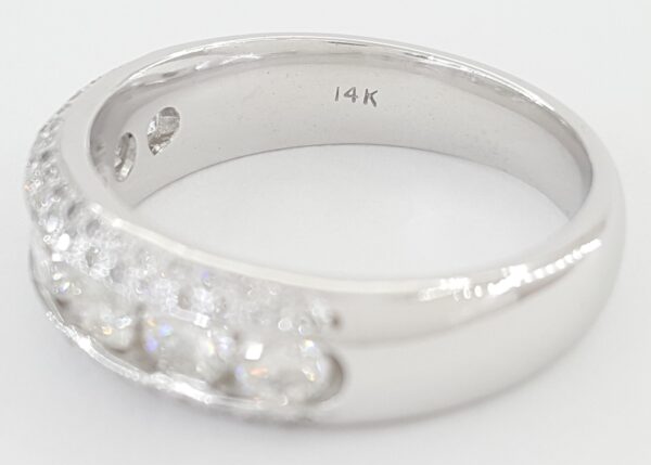 Channel Set & Pave Round Diamond Wedding Band 14k White Gold 1.42 ct 6.2 mm