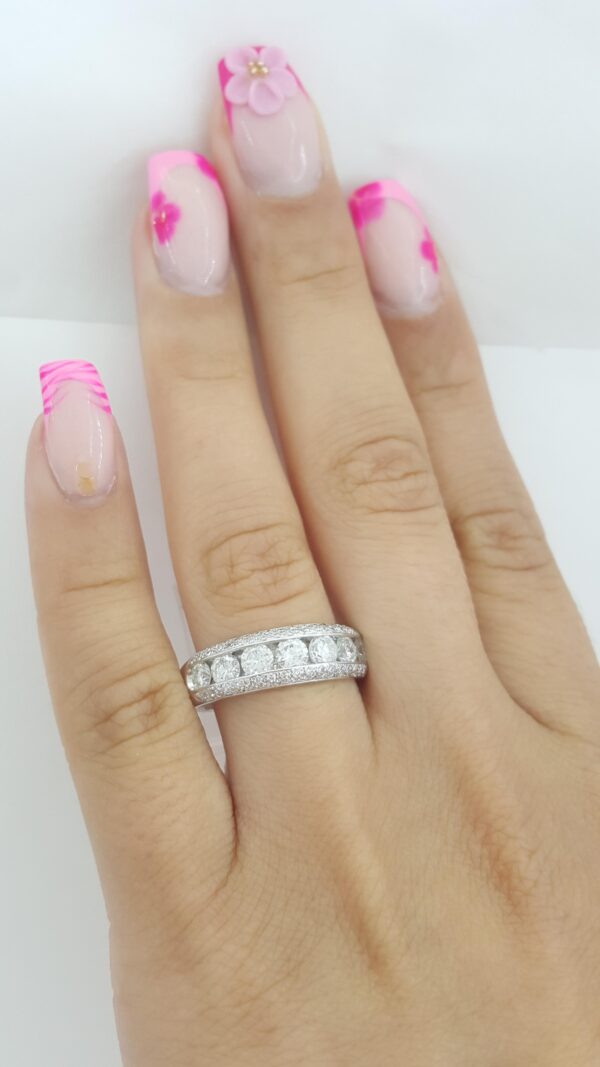 Channel Set & Pave Round Diamond Wedding Band 14k White Gold 1.42 ct 6.2 mm